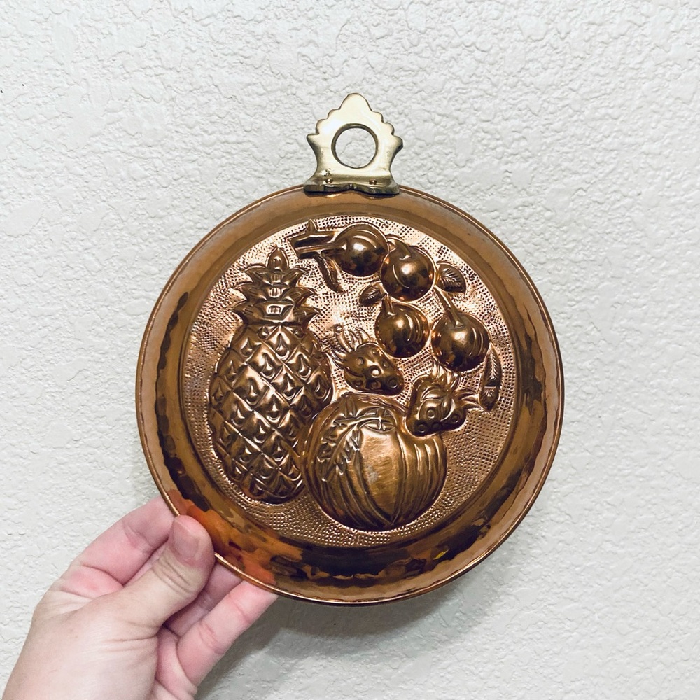 Vintage Copper wall hanging Basket of Fruit Jello Mold Retro Cottagecore Farm